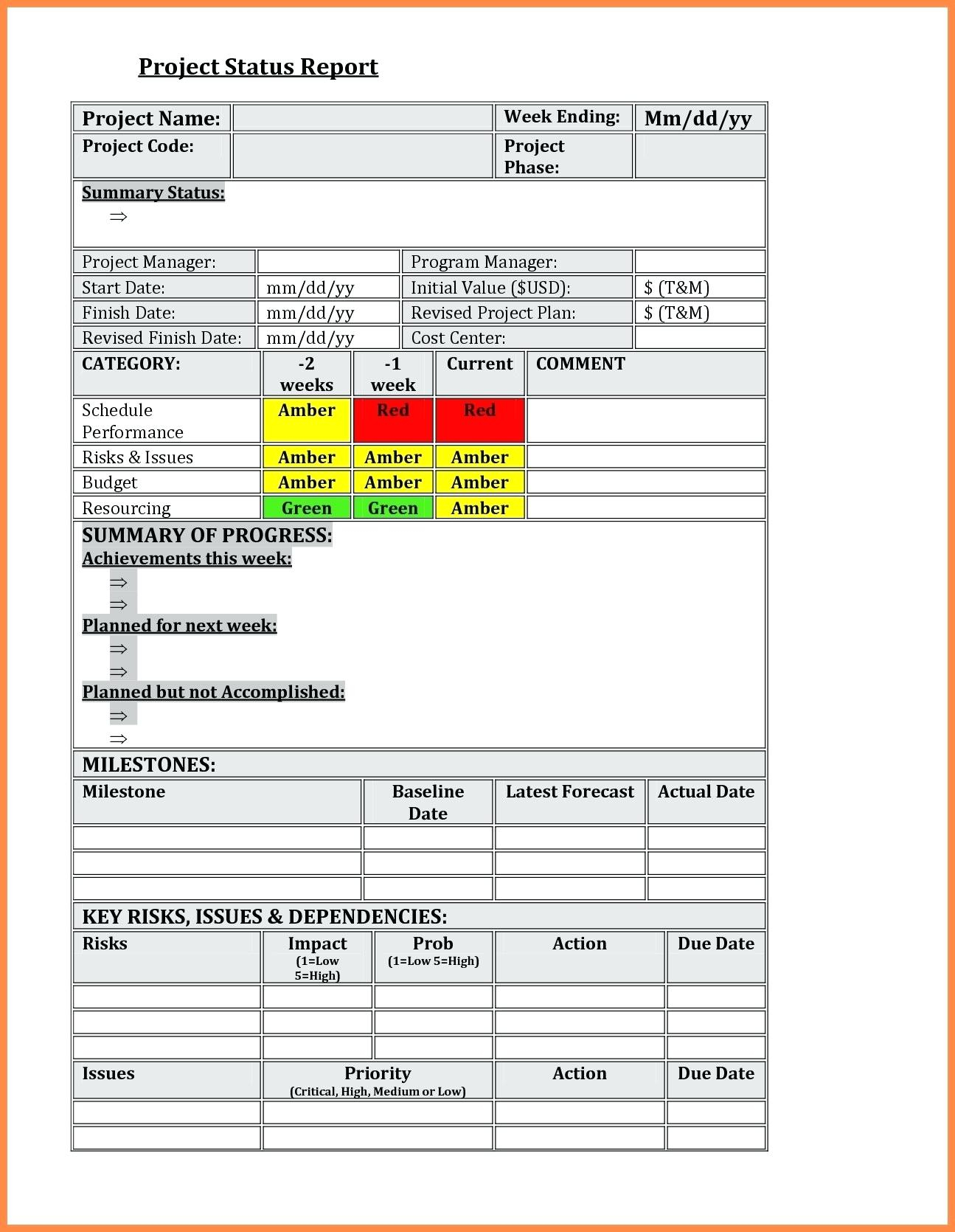 004 Status Report Template Ideas Impressive Weekly Format With Regard To Project Weekly Status Report Template Excel