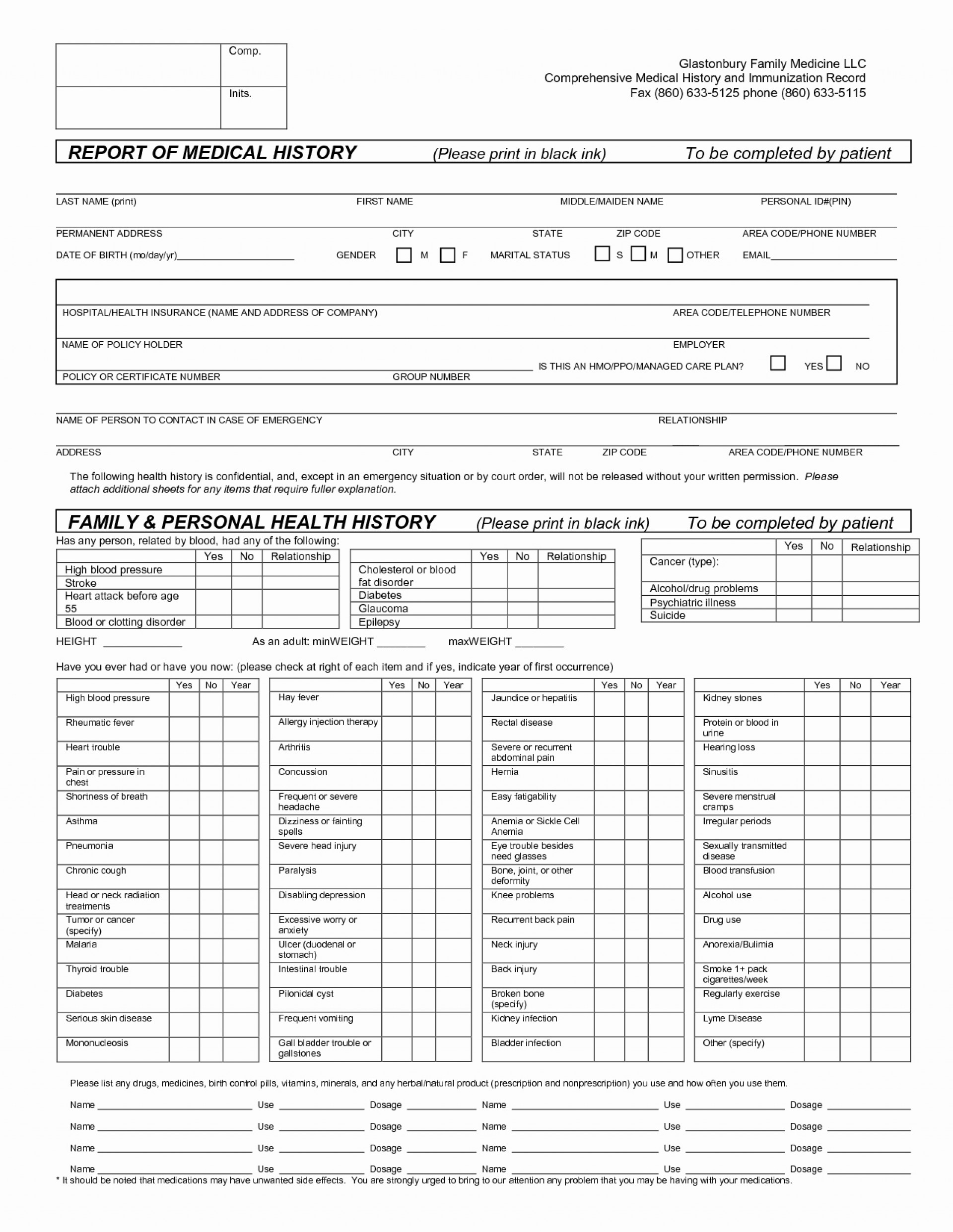 004 Template Ideas Patient Medical History Fantastic Form Within Medical History Template Word
