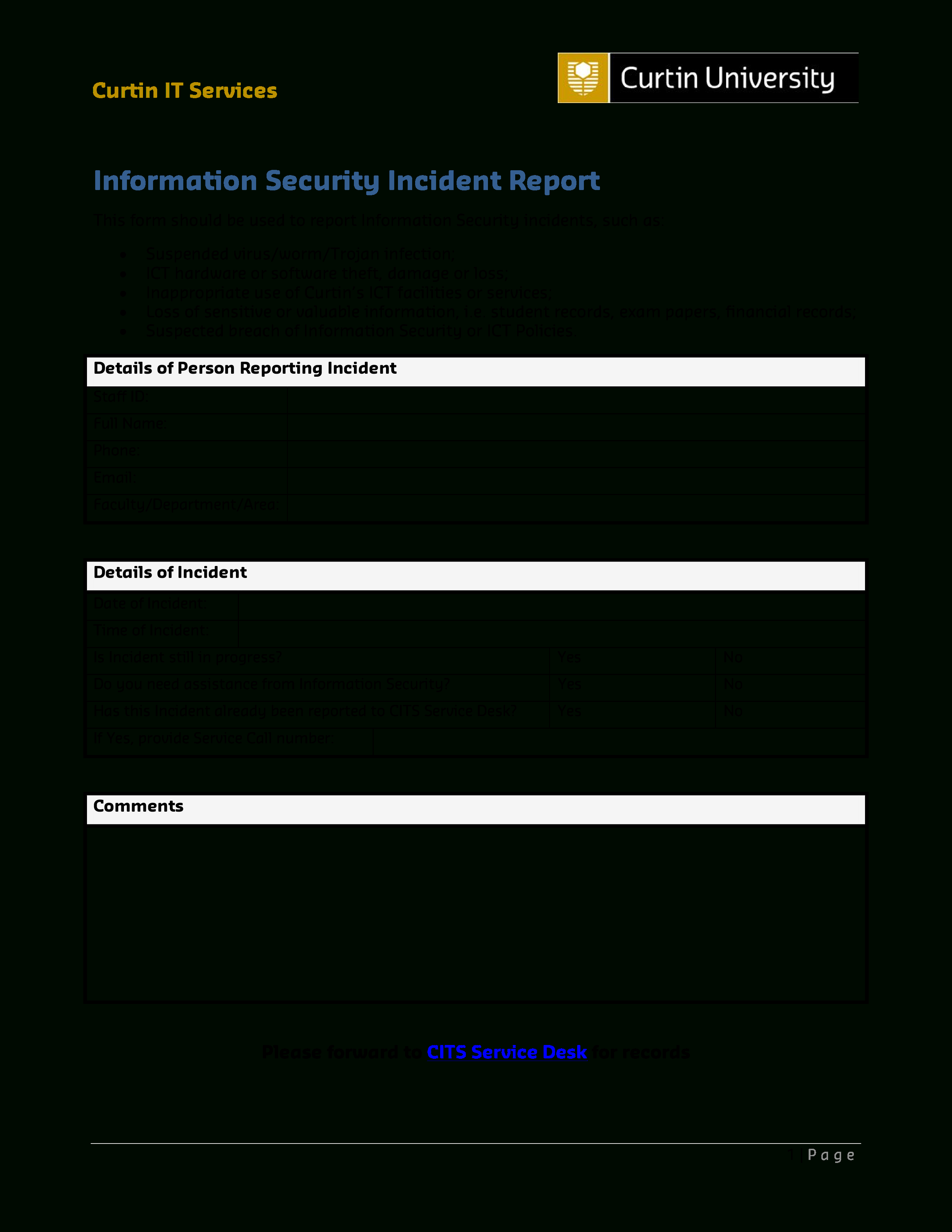 010 Security Incident Report Template Ideas 808C99D79Df8 1 Regarding Information Security Report Template