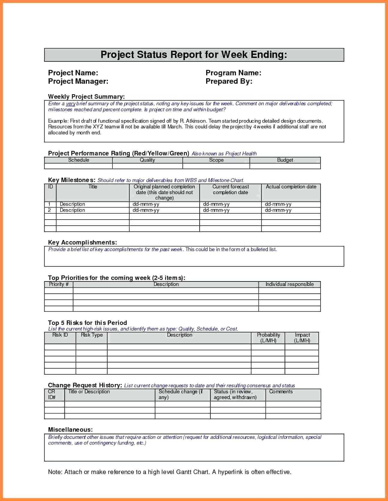 011 Template Ideas Project Management Status Report Weekly In Monthly Status Report Template Project Management