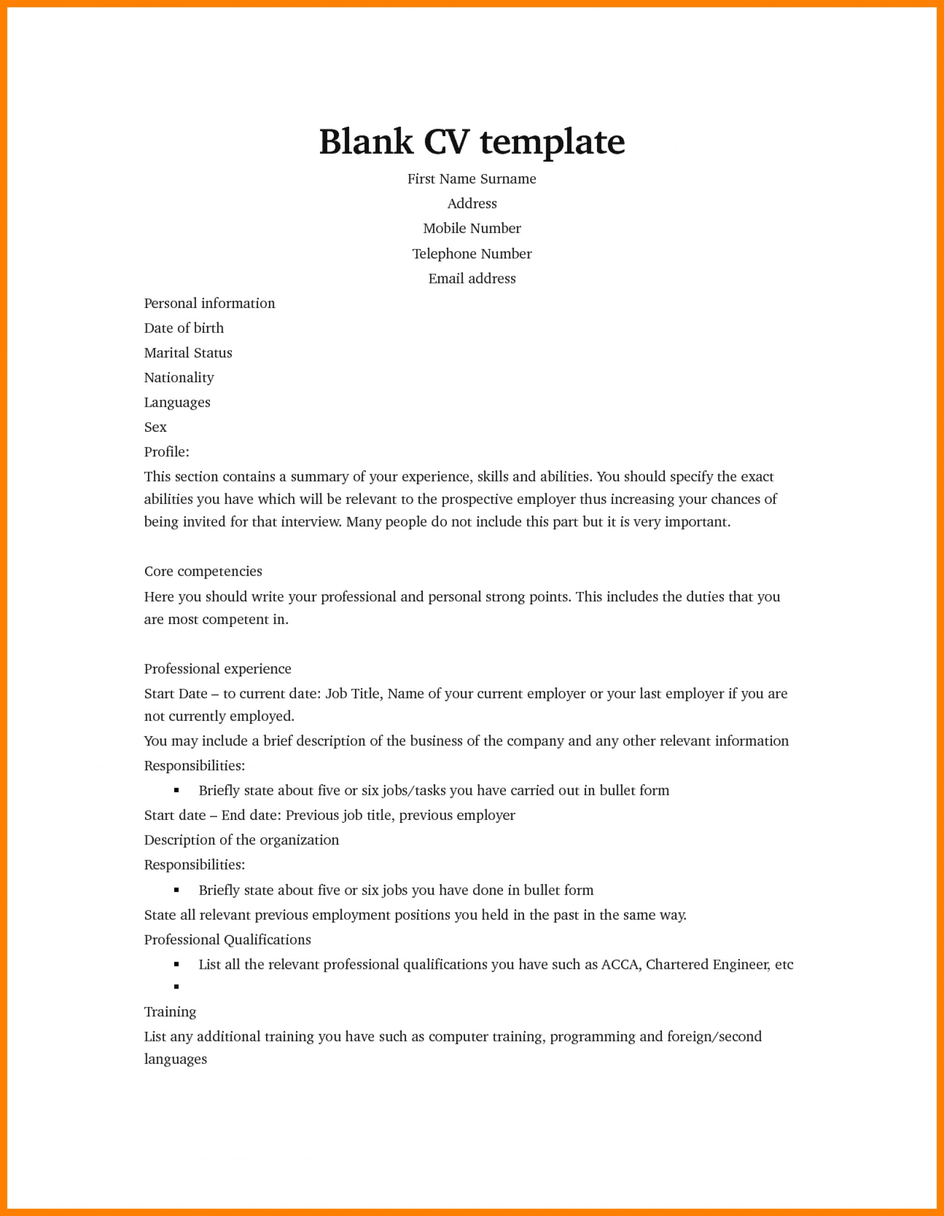 022 Free Resume Templates 019 Curriculum Vitae Template Throughout Free Blank Cv Template Download