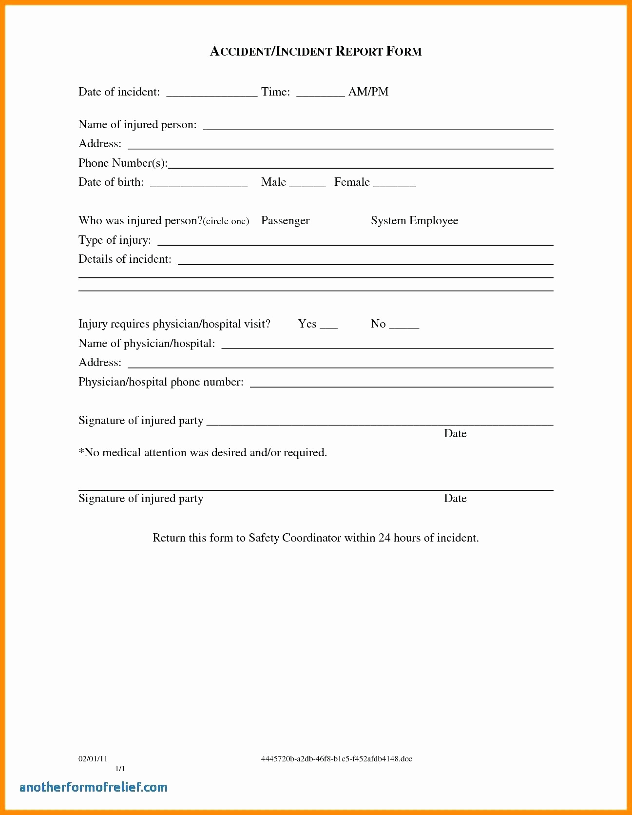 022 Template Ideas Accident Report Forms Incident Hazard For Intended For Incident Hazard Report Form Template