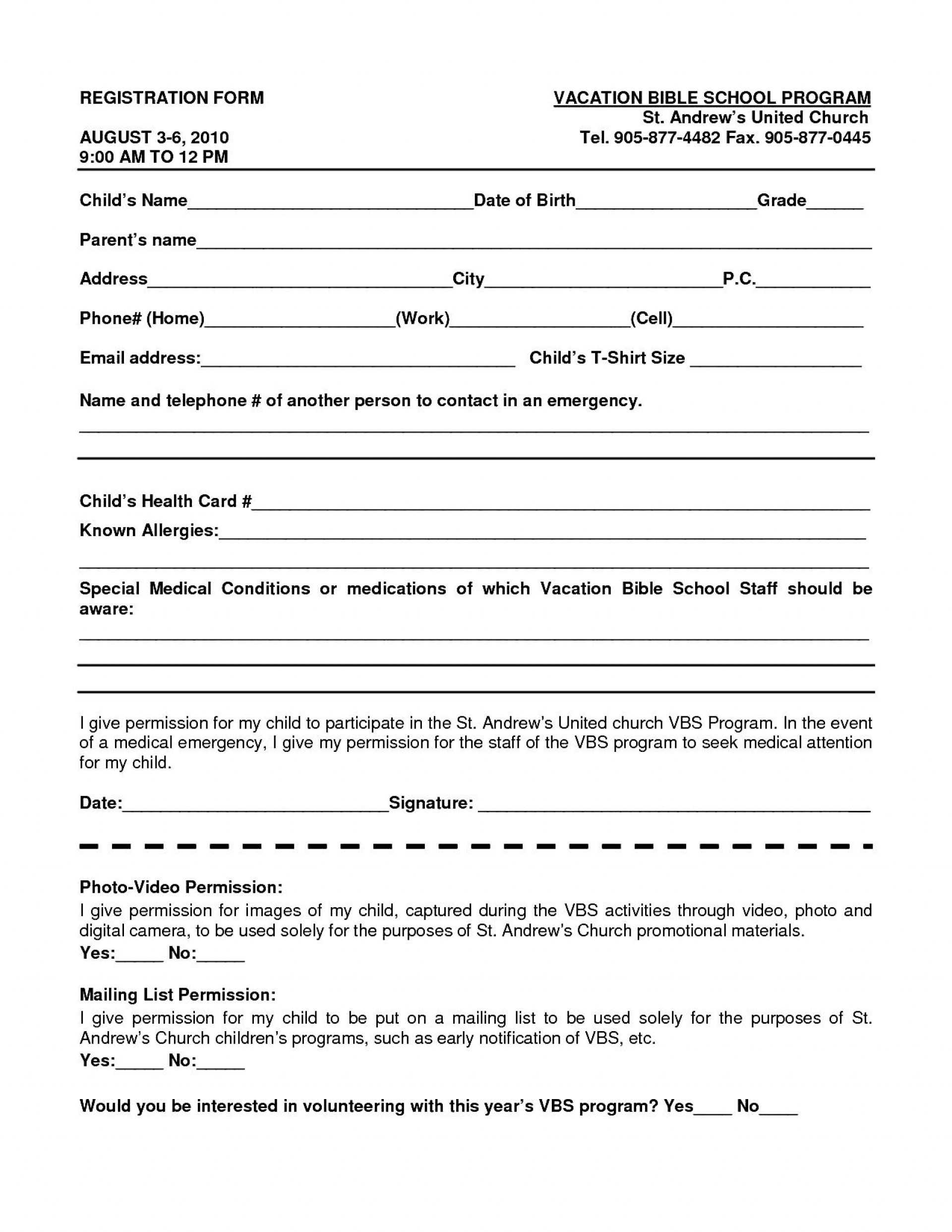 School Registration Form Template Free Download