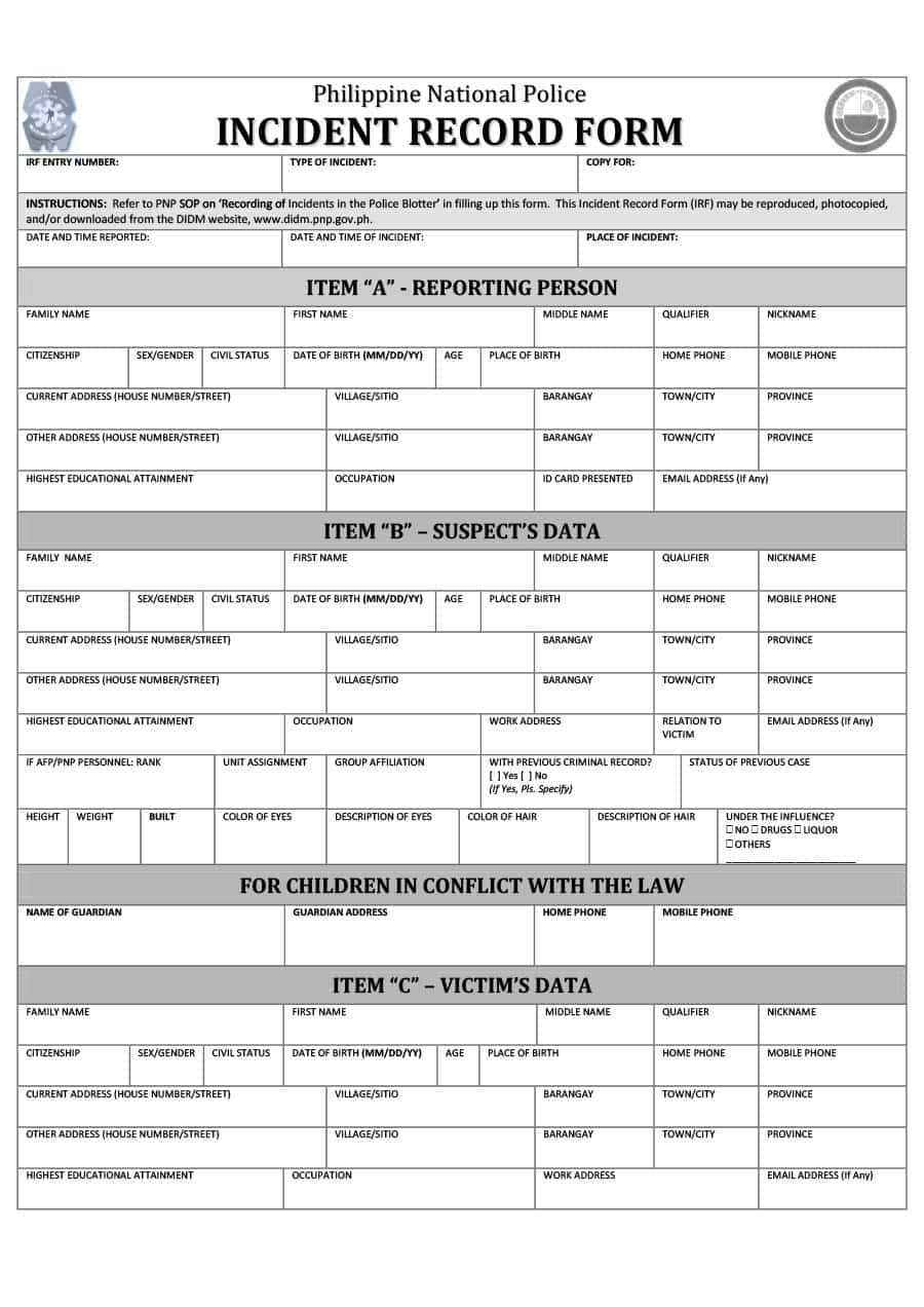 026 Police Report Template Ideas Fantastic Blank Pdf With Blank Police Report Template