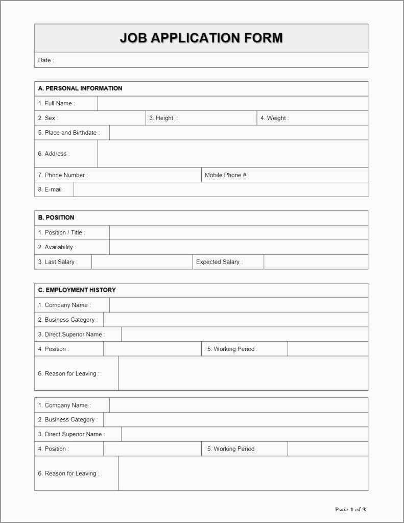 031 Standard Job Application Template Ideas Employee Form For Job Application Template Word Document