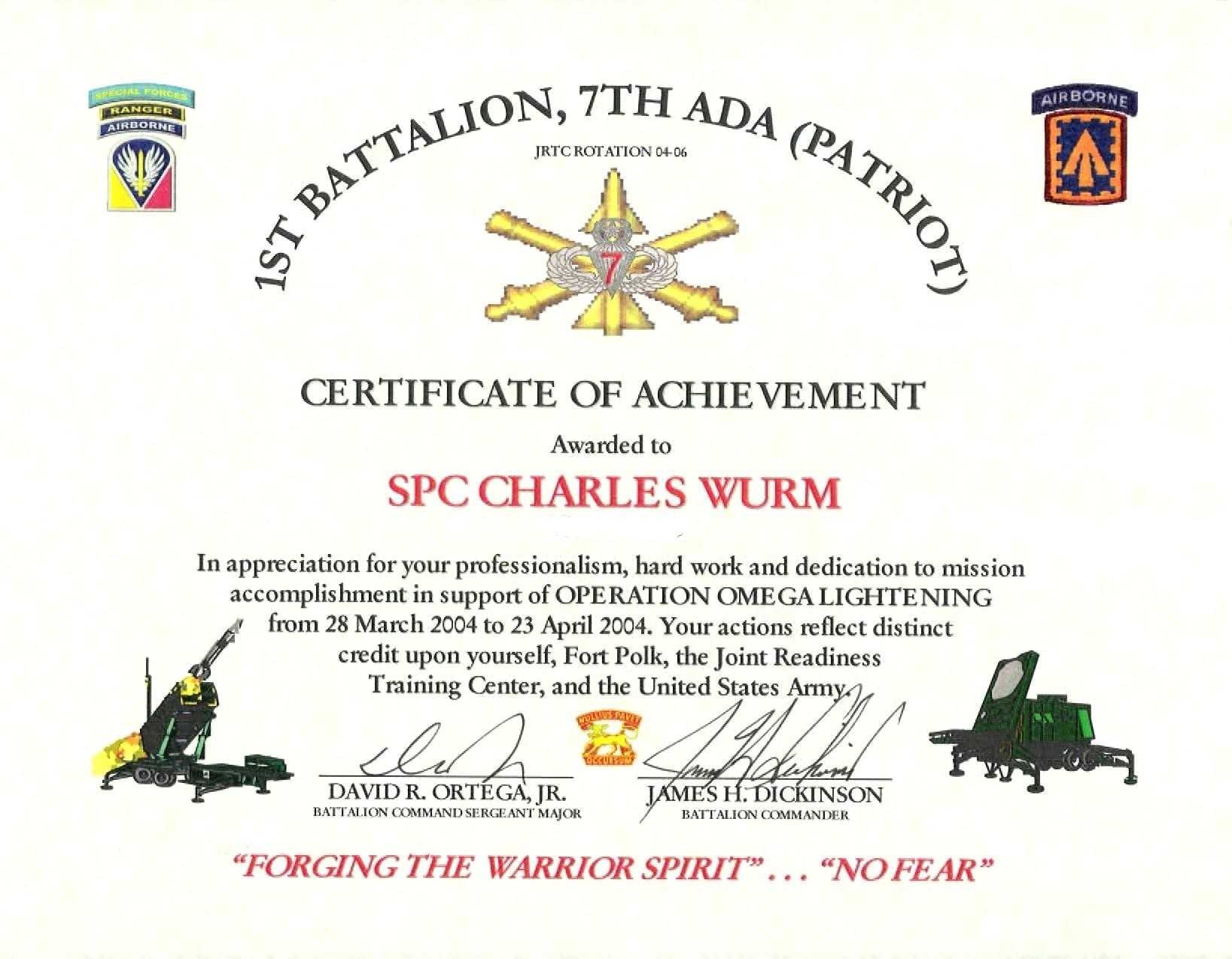 043 Certificate Of Recognitionlate Word Doc Fascinating Pertaining To Certificate Of Achievement Army Template