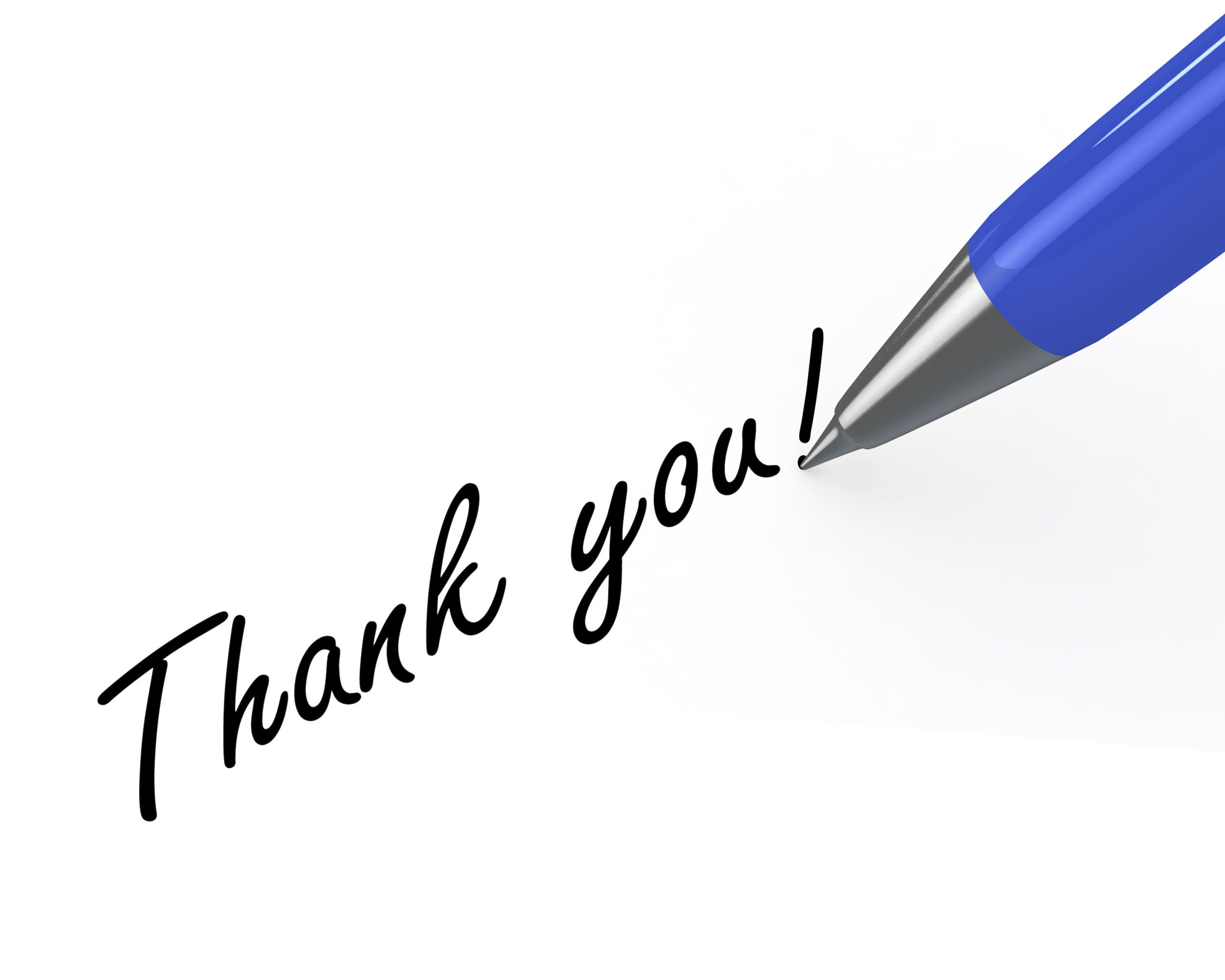 0914 Thank You Note With Blue Pen On White Background Stock In Powerpoint Thank You Card Template