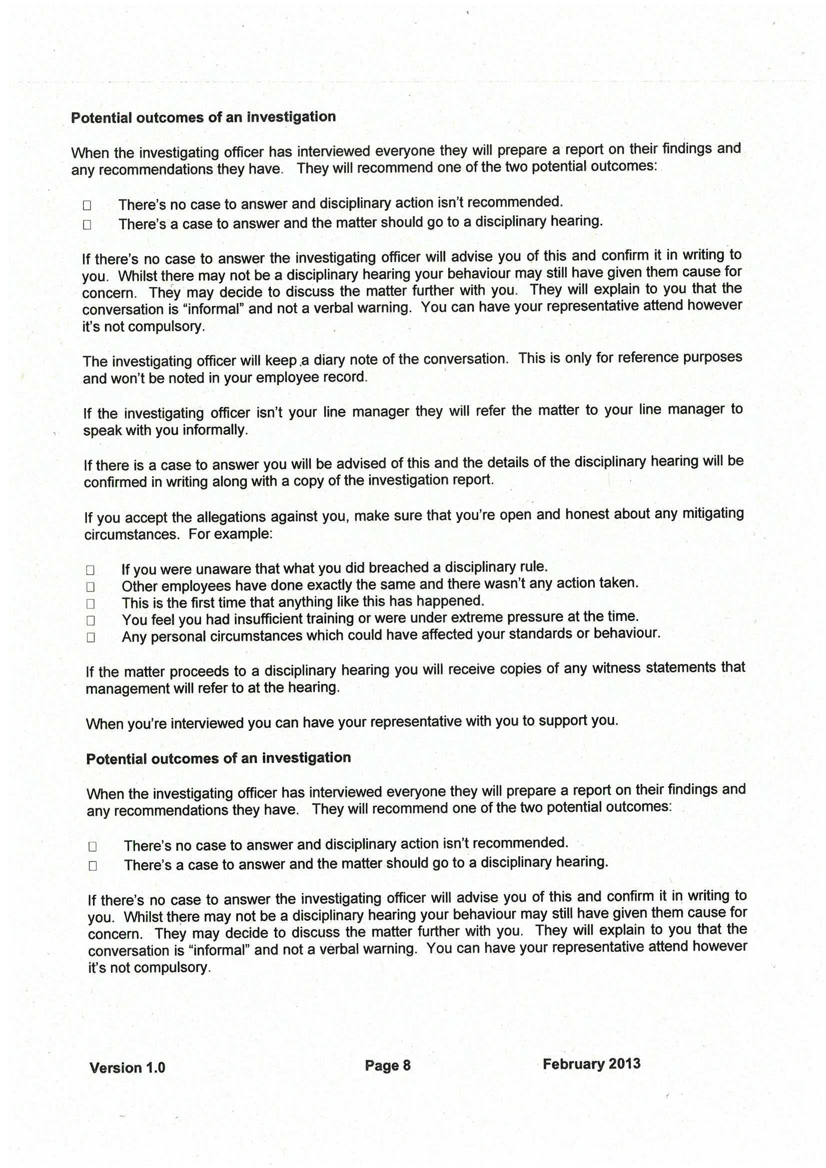 10 Employee Guide To Discipline Procedure.pdf With Regard To Investigation Report Template Disciplinary Hearing