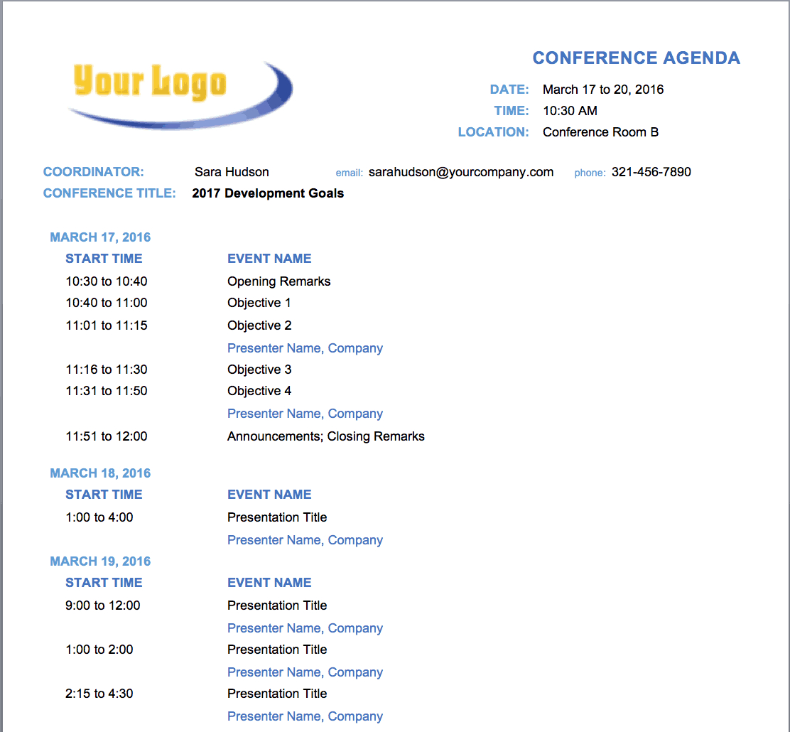 10+ Free Meeting Agenda Templates For Microsoft Word With Regard To Event Agenda Template Word