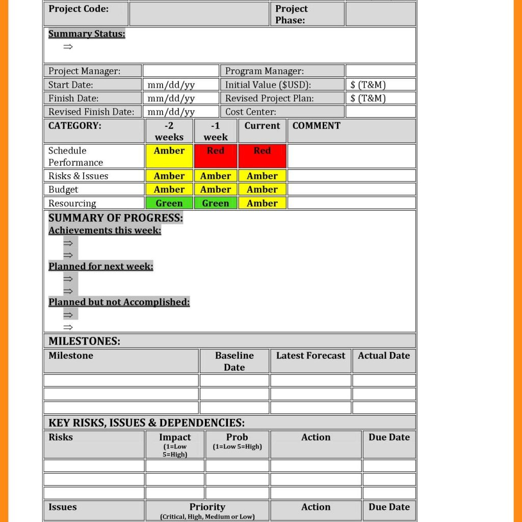 10 Project Status Reports Templates Excel | Resume Samples Within Project Management Status Report Template