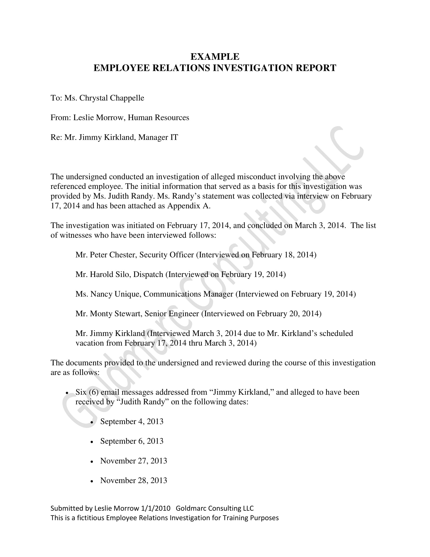 10+ Workplace Investigation Report Examples – Pdf | Examples Pertaining To Hr Investigation Report Template