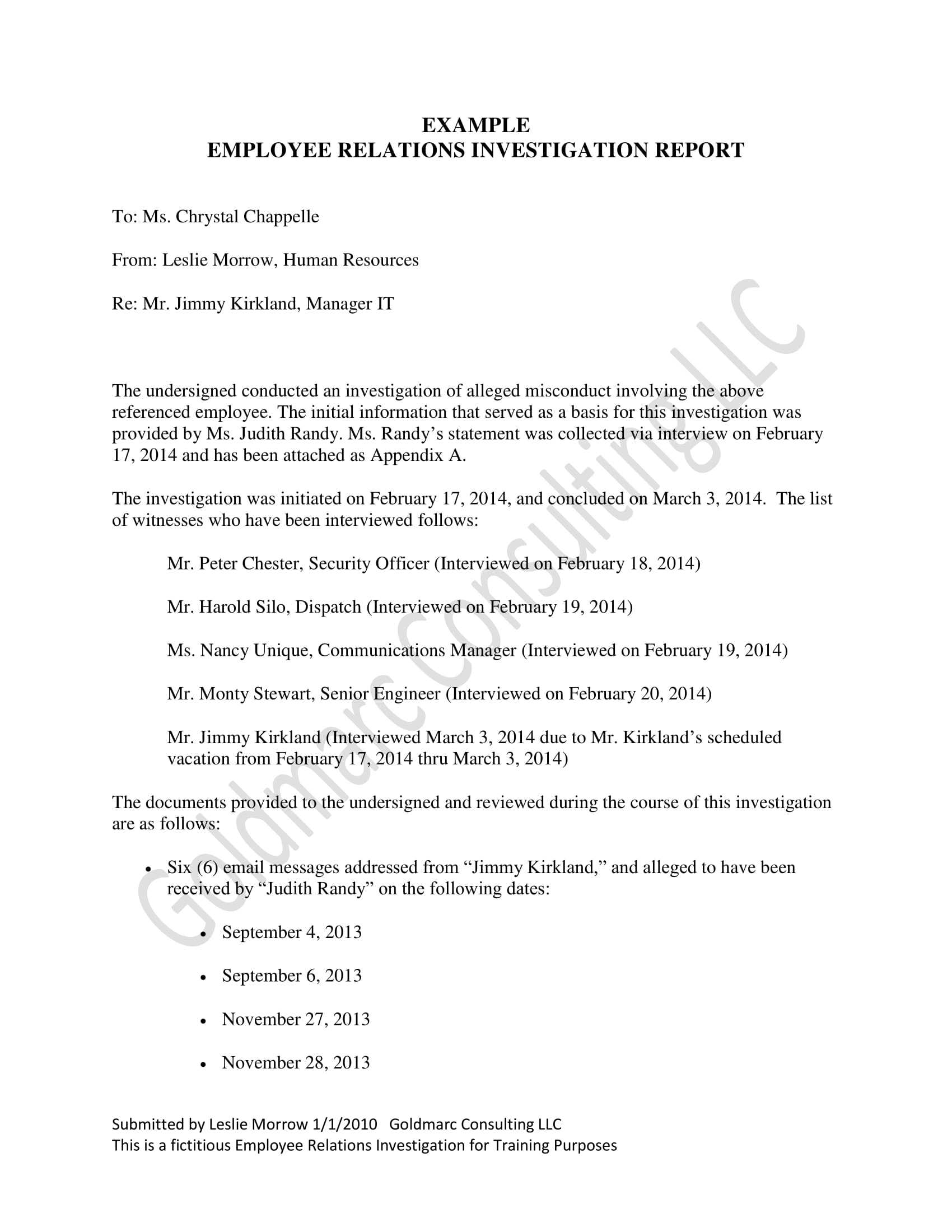 10+ Workplace Investigation Report Examples – Pdf | Examples Pertaining To Hr Investigation Report Template