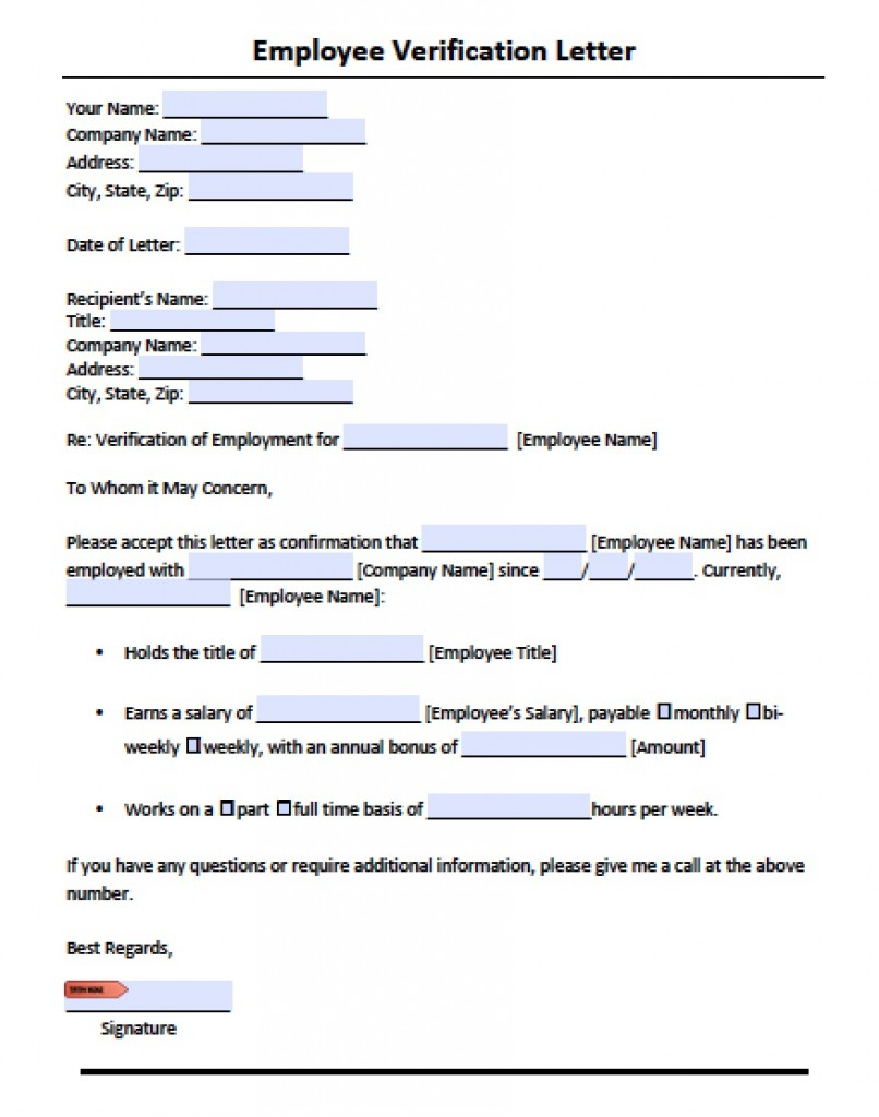 11+ Employee Verification Letter Examples – Pdf, Word | Examples Throughout Employment Verification Letter Template Word