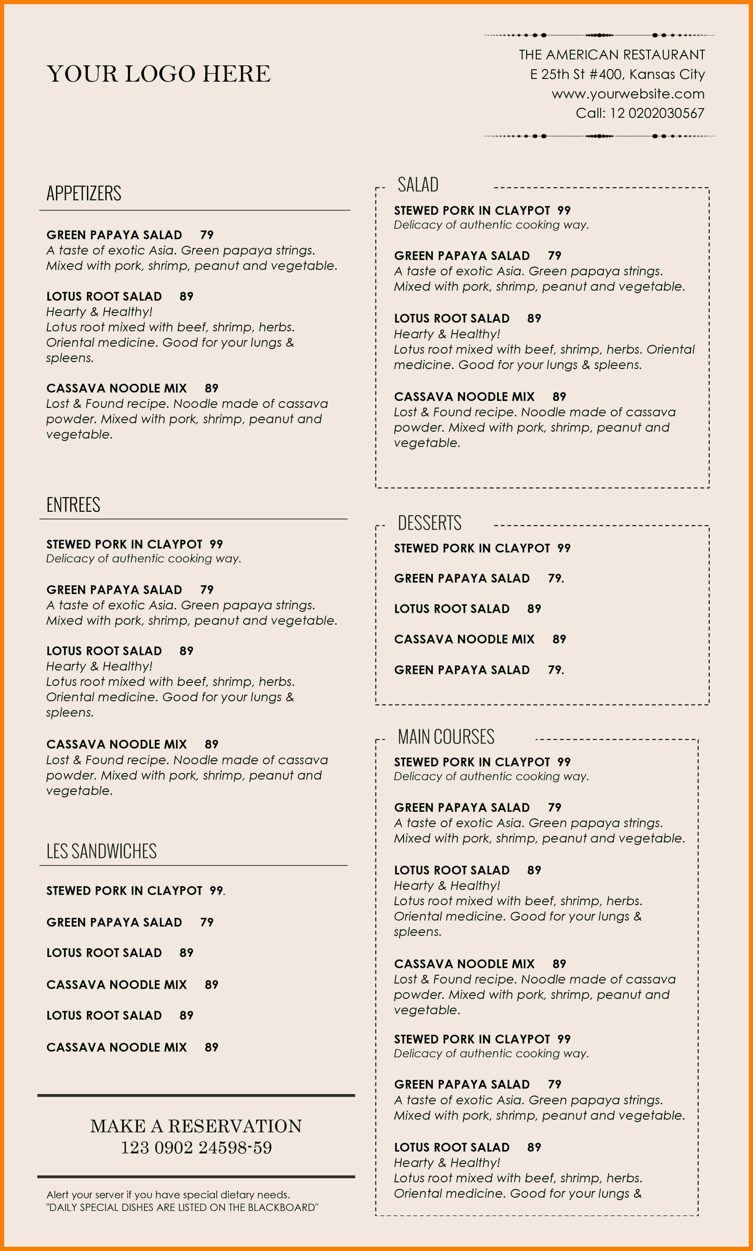 11+ Free Restaurant Menu Templates For Word | Shrewd Investment With Free Cafe Menu Templates For Word