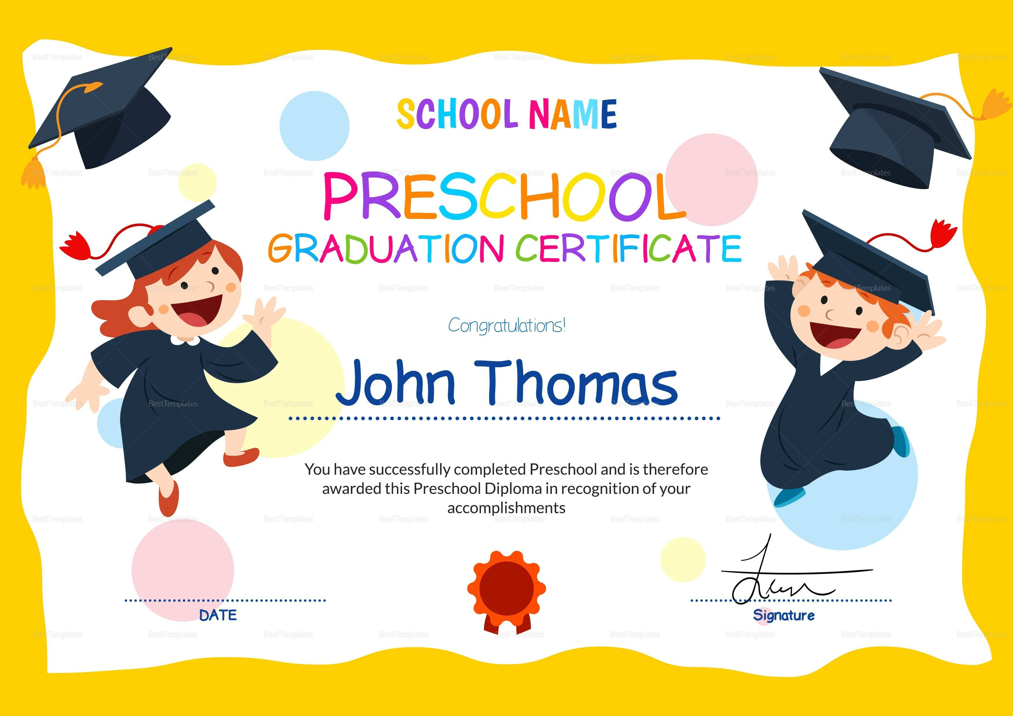 11+ Preschool Certificate Templates – Pdf | Free & Premium Throughout Free School Certificate Templates