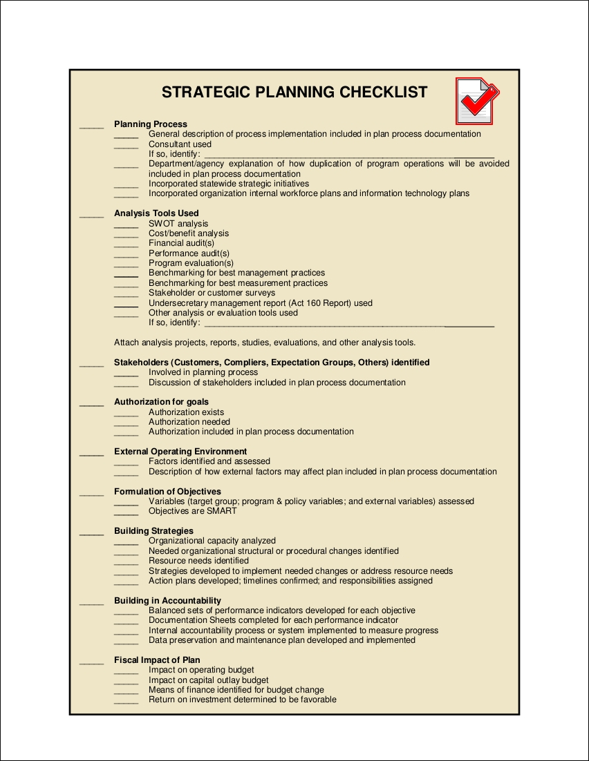 11+ Strategic Planning Checklist Examples – Pdf | Examples With Strategic Management Report Template