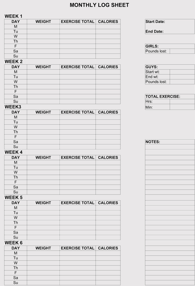 12+ Blank Workout Log Sheet Templates To Track Your Progress With Regard To Blank Workout Schedule Template