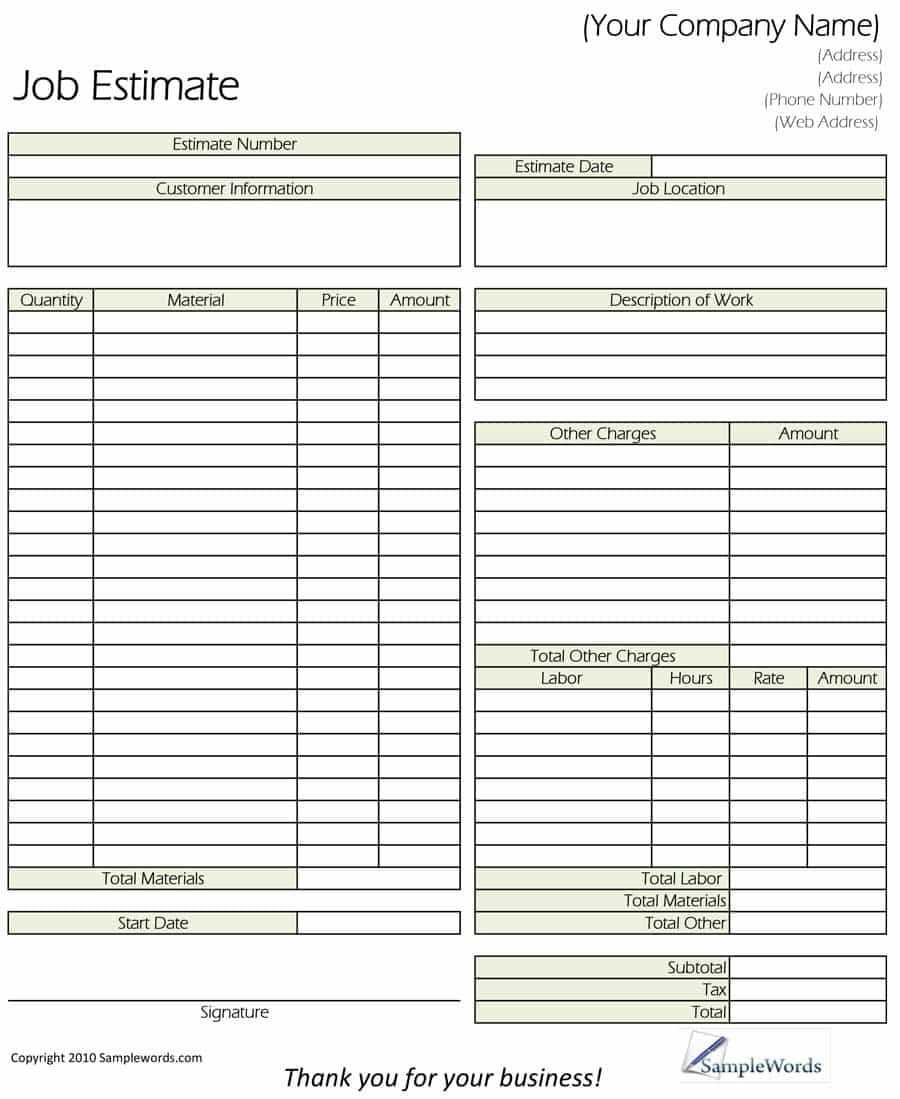 12+ Job Estimate Templates | Word, Excel & Pdf Templates With Regard To Work Estimate Template Word