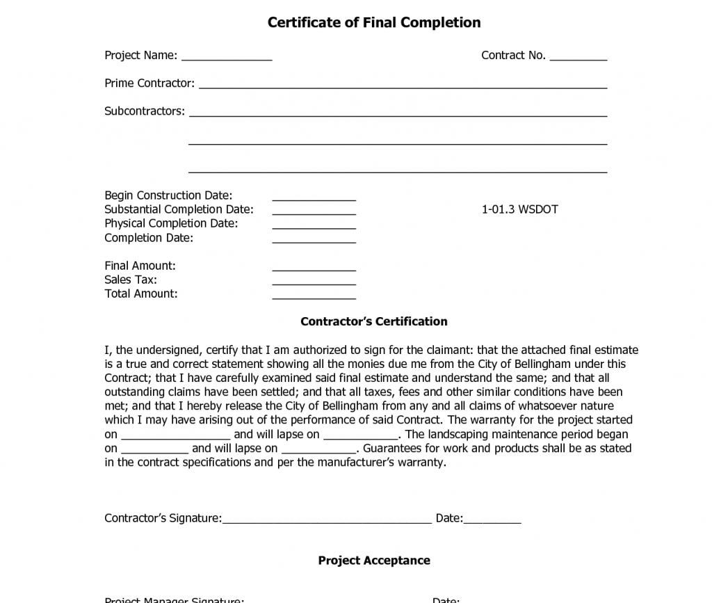 12 Samples Of Certificates Of Completion | Proposal Resume Within Certificate Of Completion Construction Templates