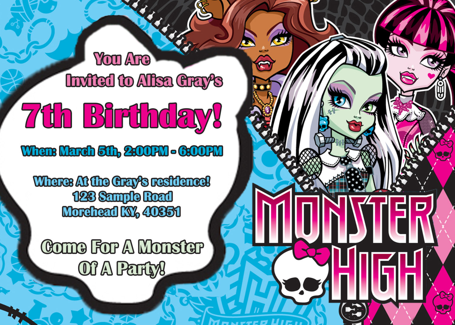 14 Best Photos Of Monster High Birthday Invitations Inside Monster High Birthday Card Template