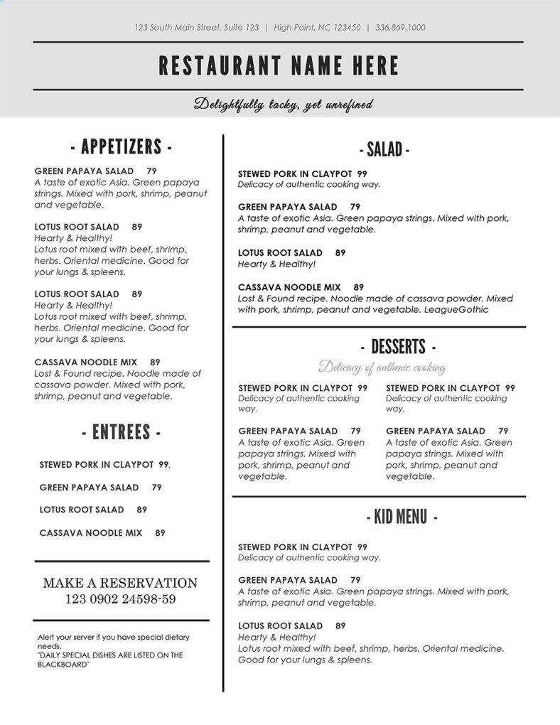 14+ Black And White Menu Designs & Templates – Psd, Ai With Regard To Free Cafe Menu Templates For Word