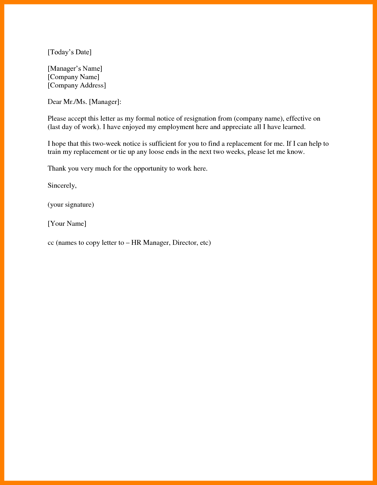 14+ Two Weeks Notice Template Word | Management On Call For Two Week Notice Template Word