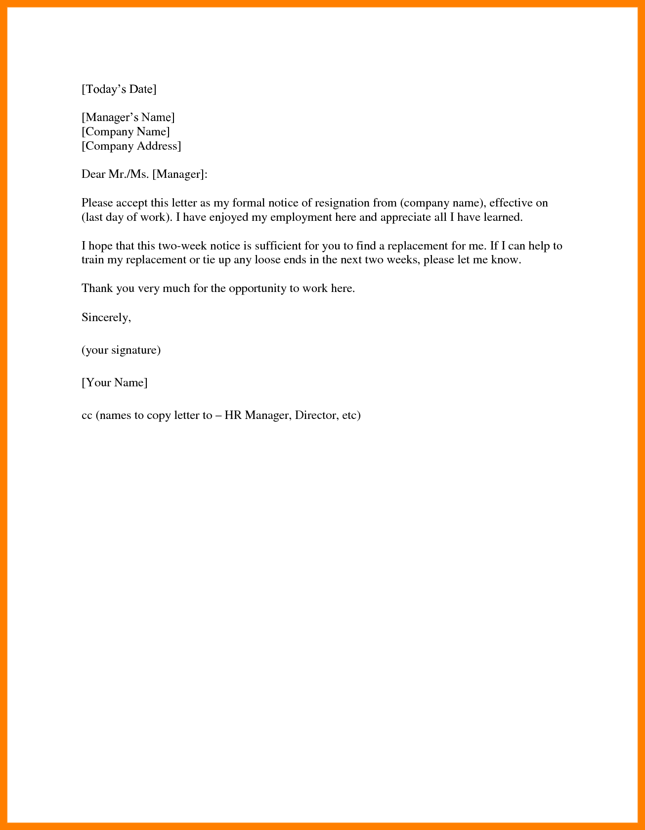 14+ Two Weeks Notice Template Word | Management On Call Regarding 2 Weeks Notice Template Word
