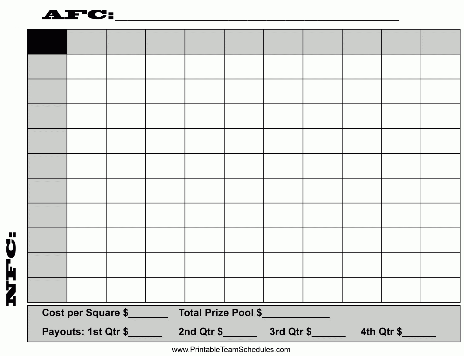 16 Square Football Board Template | Super Bowl Squares Intended For Football Betting Card Template