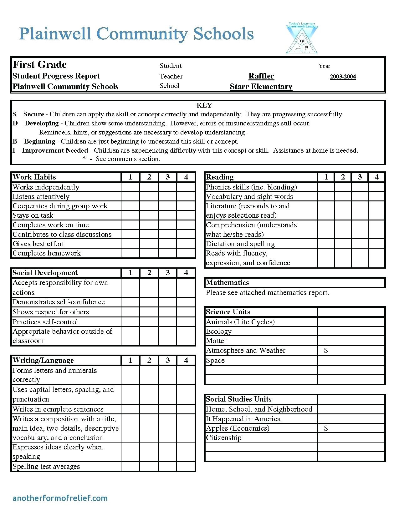 1St Grade Report Card Template – Wovensheet.co For High School Student Report Card Template