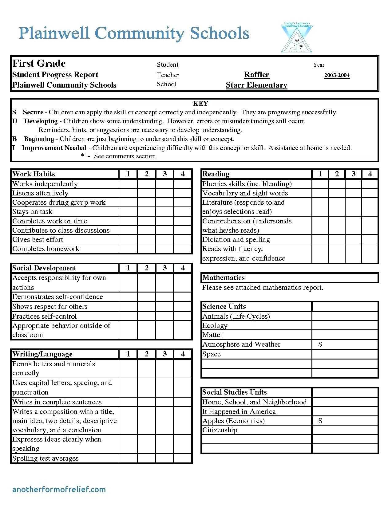 1St Grade Report Card Template – Wovensheet.co Intended For Report Card Template Middle School