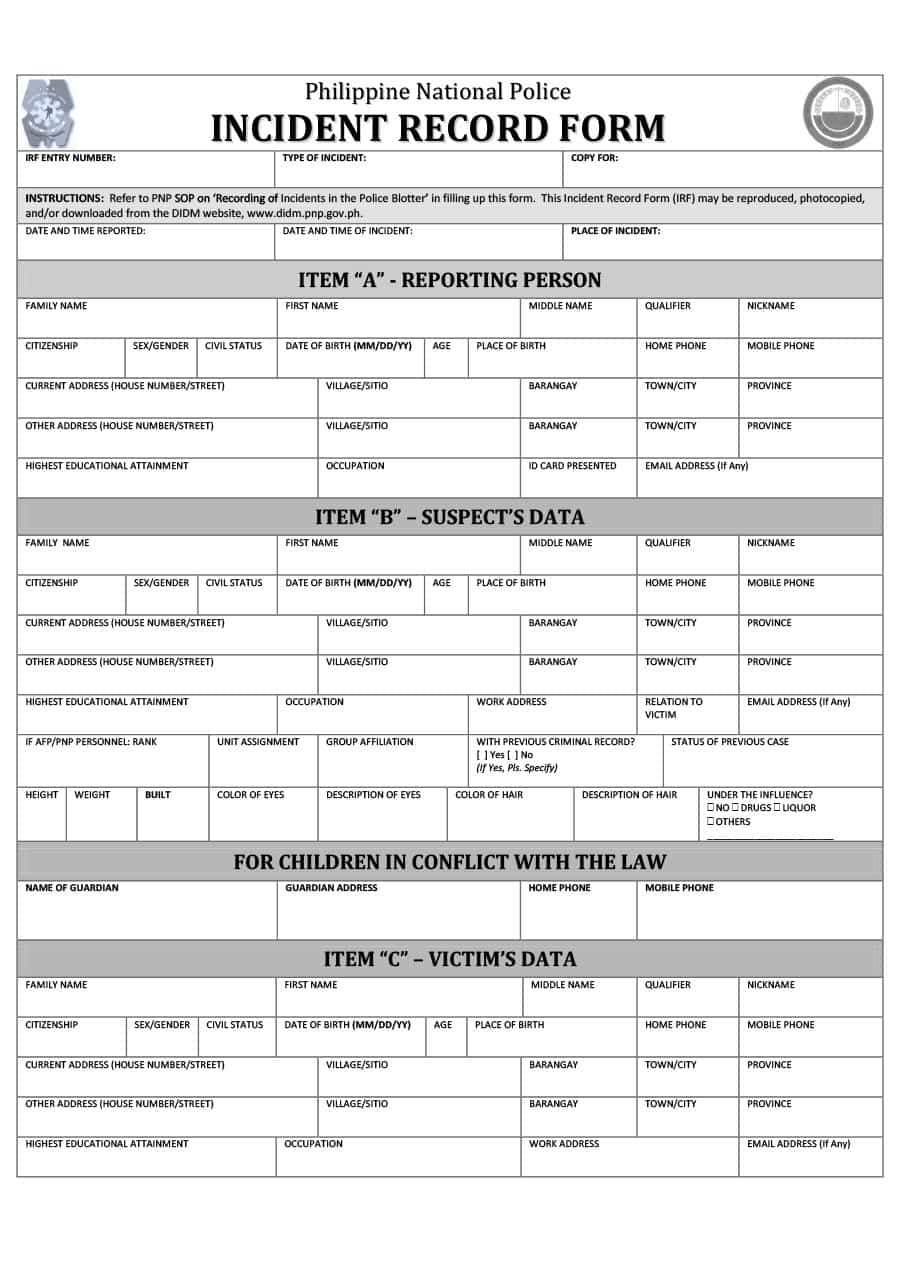 20+ Police Report Template & Examples [Fake / Real] ᐅ With Police Report Template Pdf