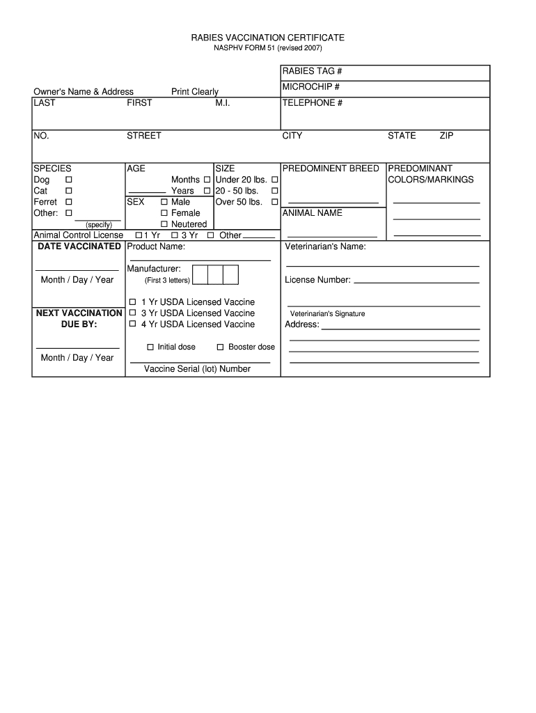 2007 2019 Cdc Nasphv Form 51 Fill Online, Printable Intended For Rabies Vaccine Certificate Template