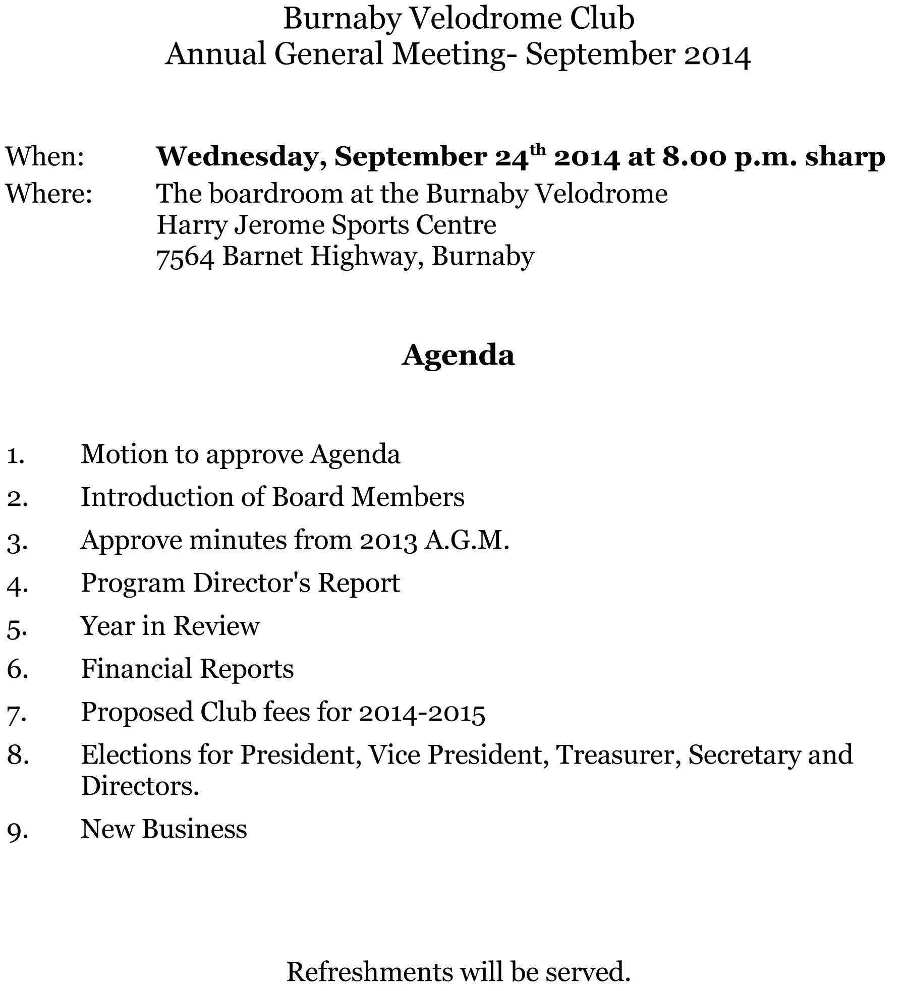 2014 Annual General Meeting – Burnaby Velodrome Club Intended For Treasurer's Report Agm Template