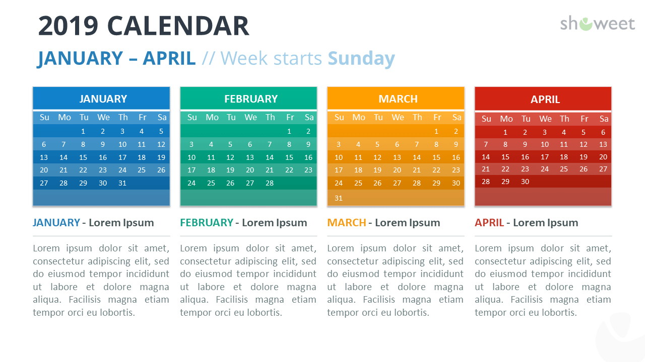 2019 Calendar Powerpoint Templates In Microsoft Powerpoint Calendar Template