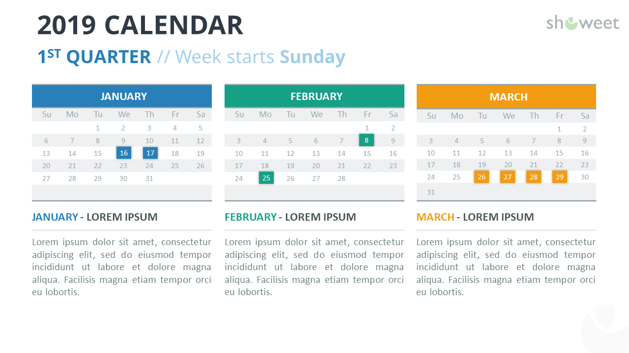 2019 Calendar Powerpoint Templates In Microsoft Powerpoint Calendar Template