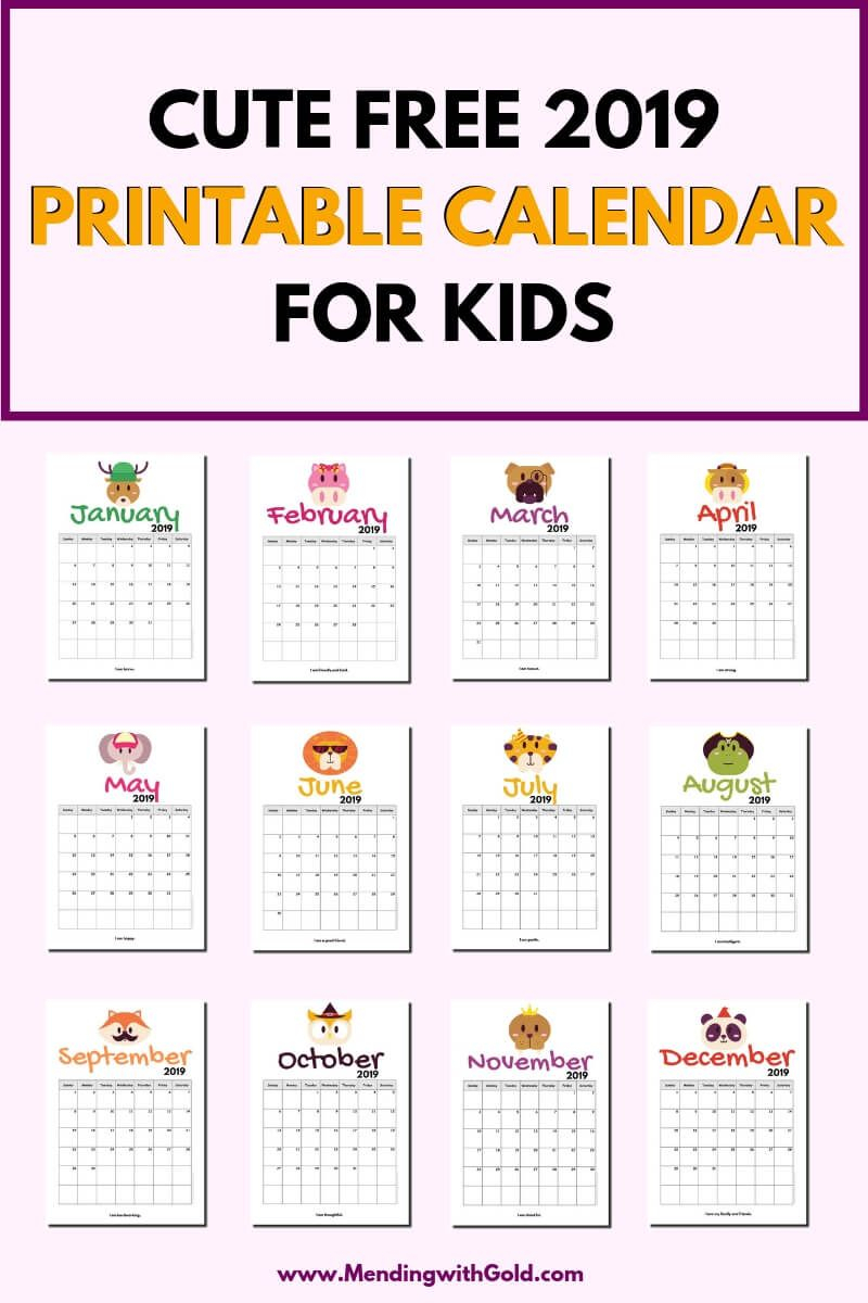 2019 Free Printable Calendar For Kids ('cause Children Love In Blank Calendar Template For Kids