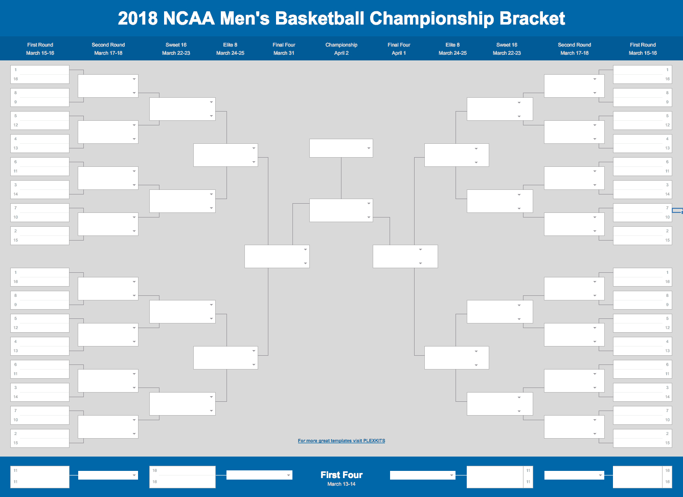 2019 March Madness Bracket (Excel And Google Sheets Template) Intended For Blank March Madness Bracket Template