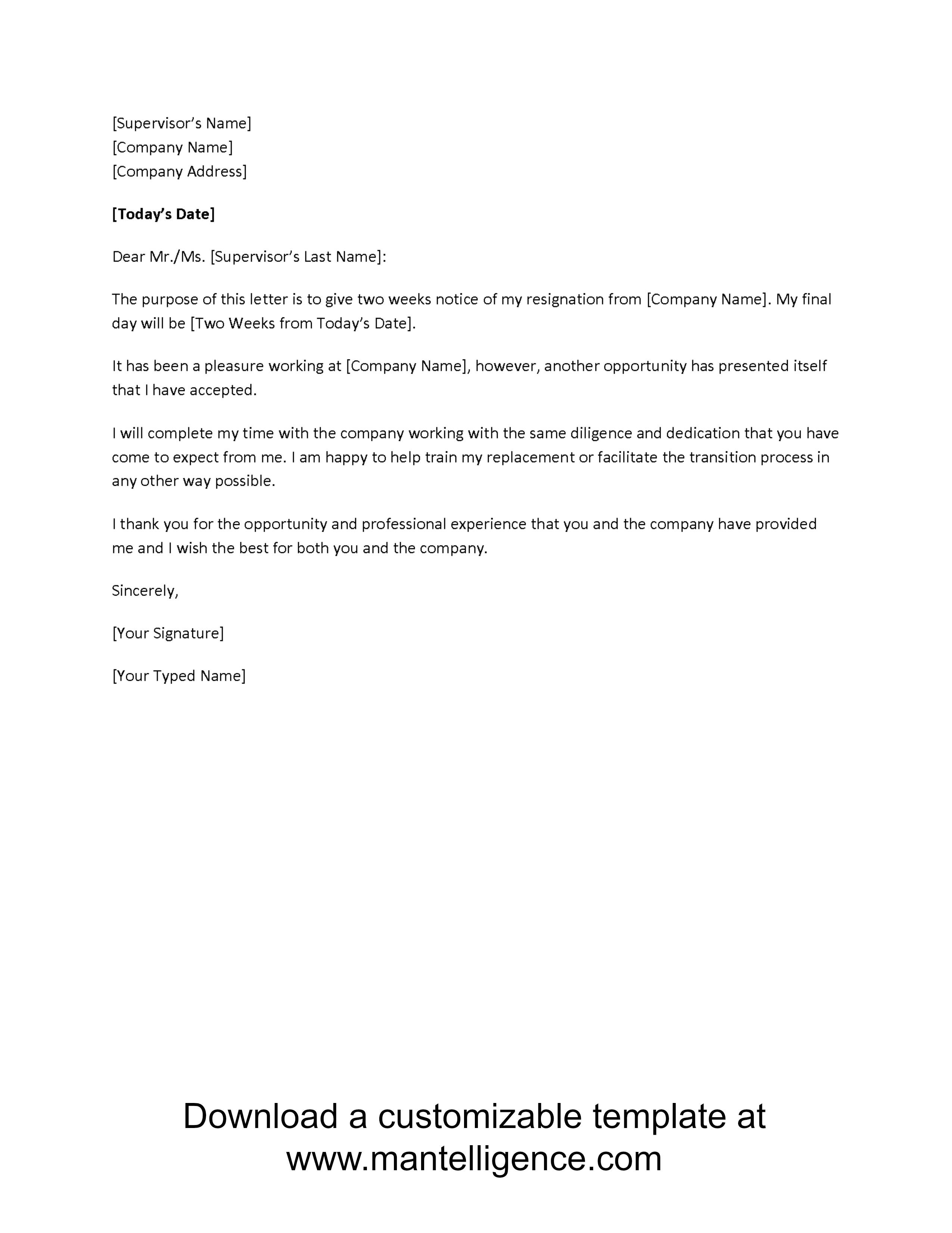 3 Highly Professional Two Weeks Notice Letter Templates Pertaining To Two Week Notice Template Word