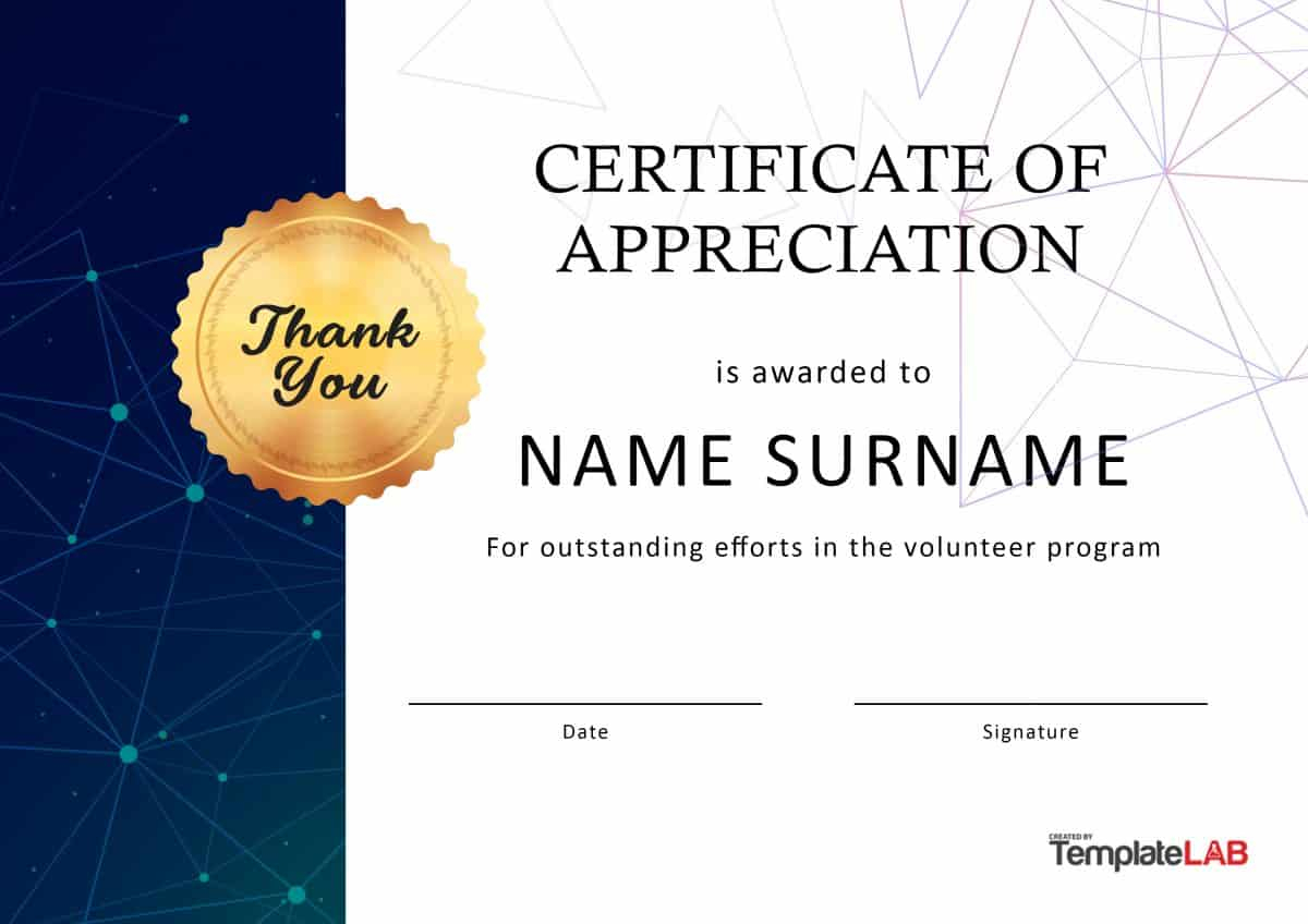 30 Free Certificate Of Appreciation Templates And Letters Inside Volunteer Award Certificate Template