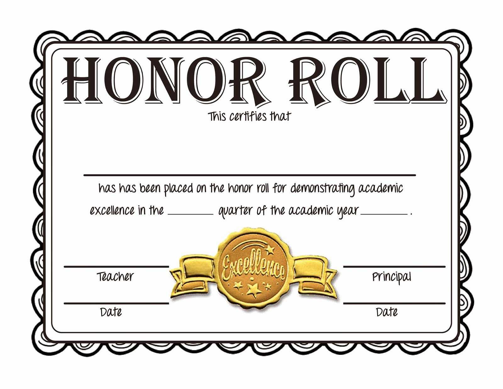 30 Honor Roll Certificate Template | Pryncepality Inside Honor Roll Certificate Template