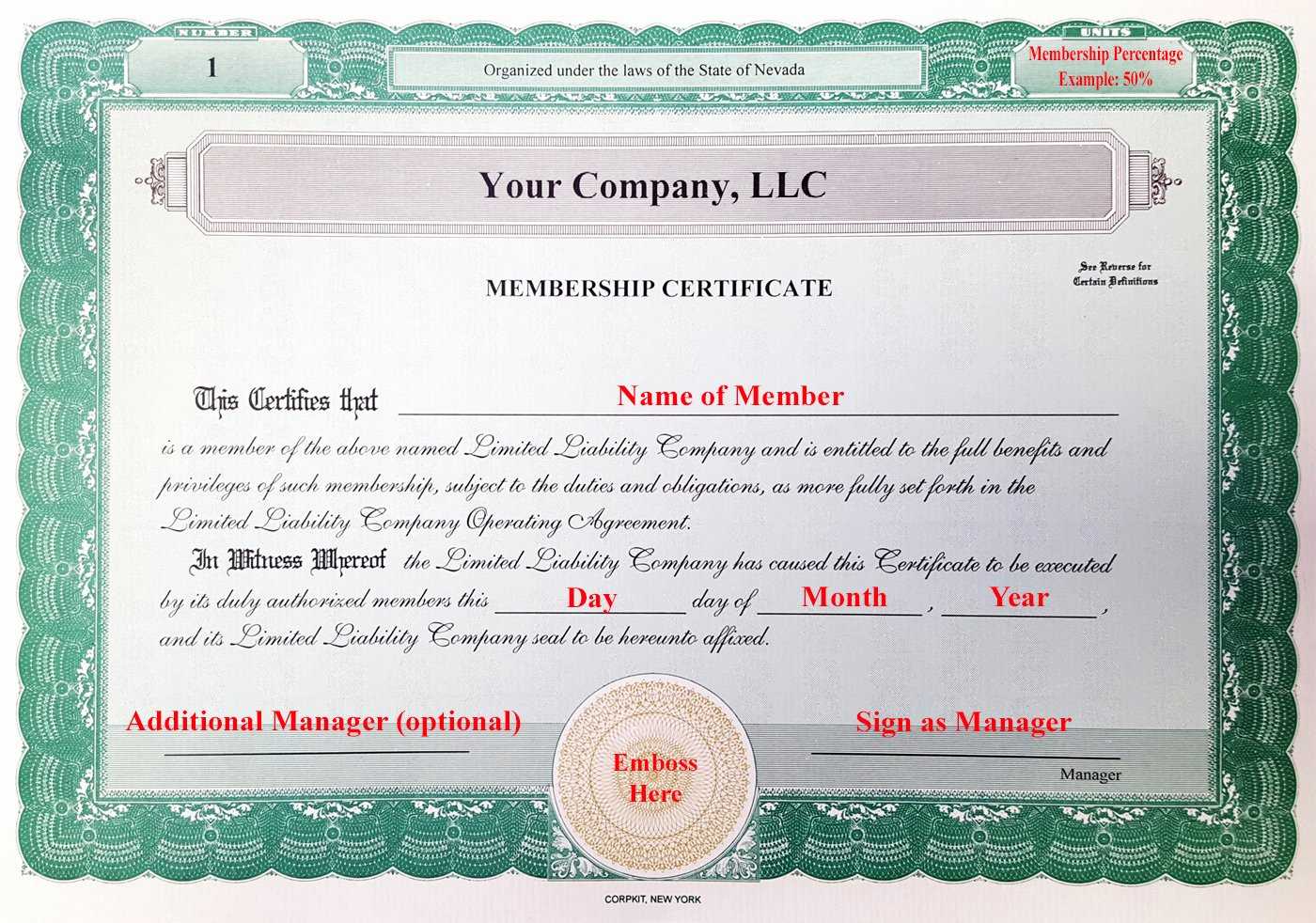 30 Llc Membership Certificate Template | Pryncepality Within Llc Membership Certificate Template Word