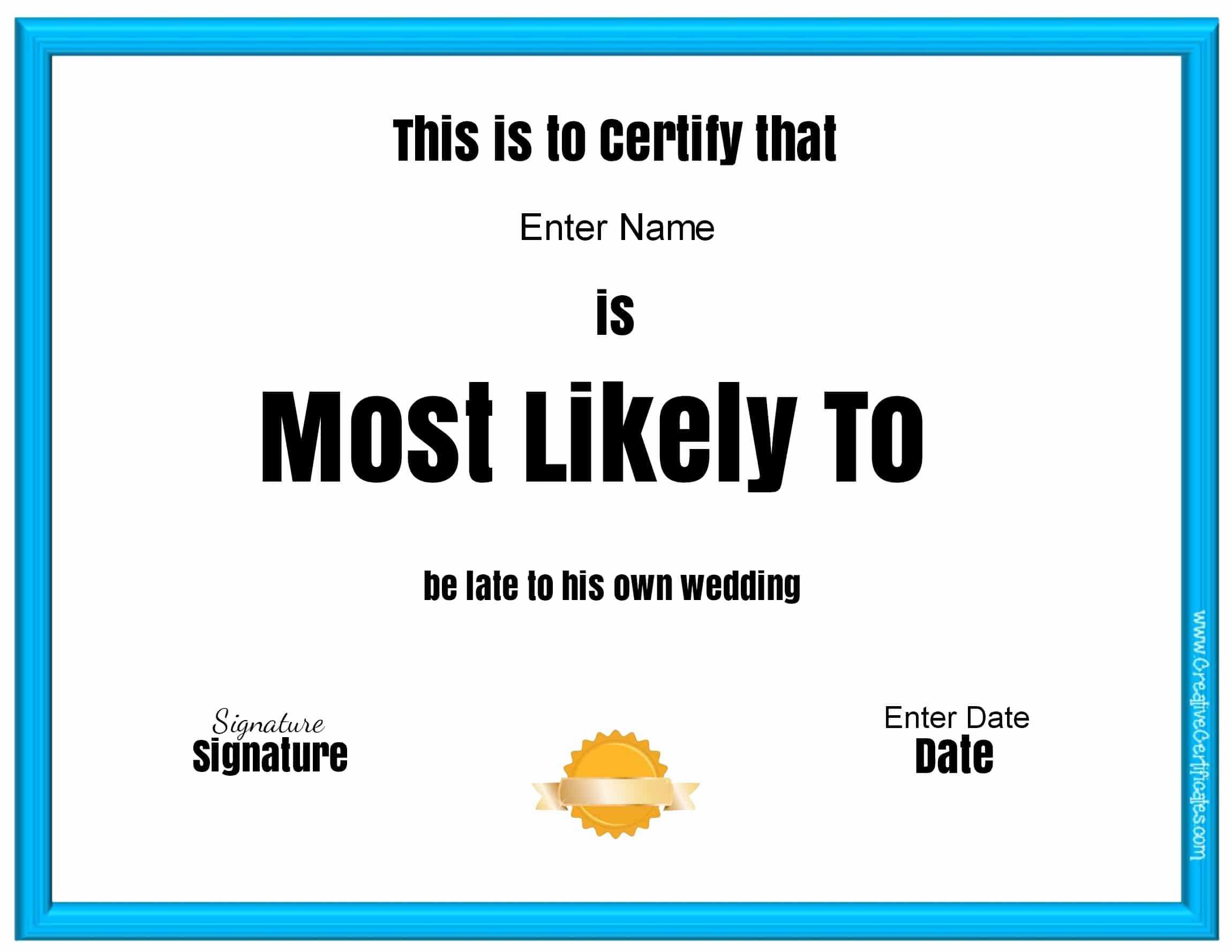 30 Most Likely To Award Template | Pryncepality Intended For Superlative Certificate Template