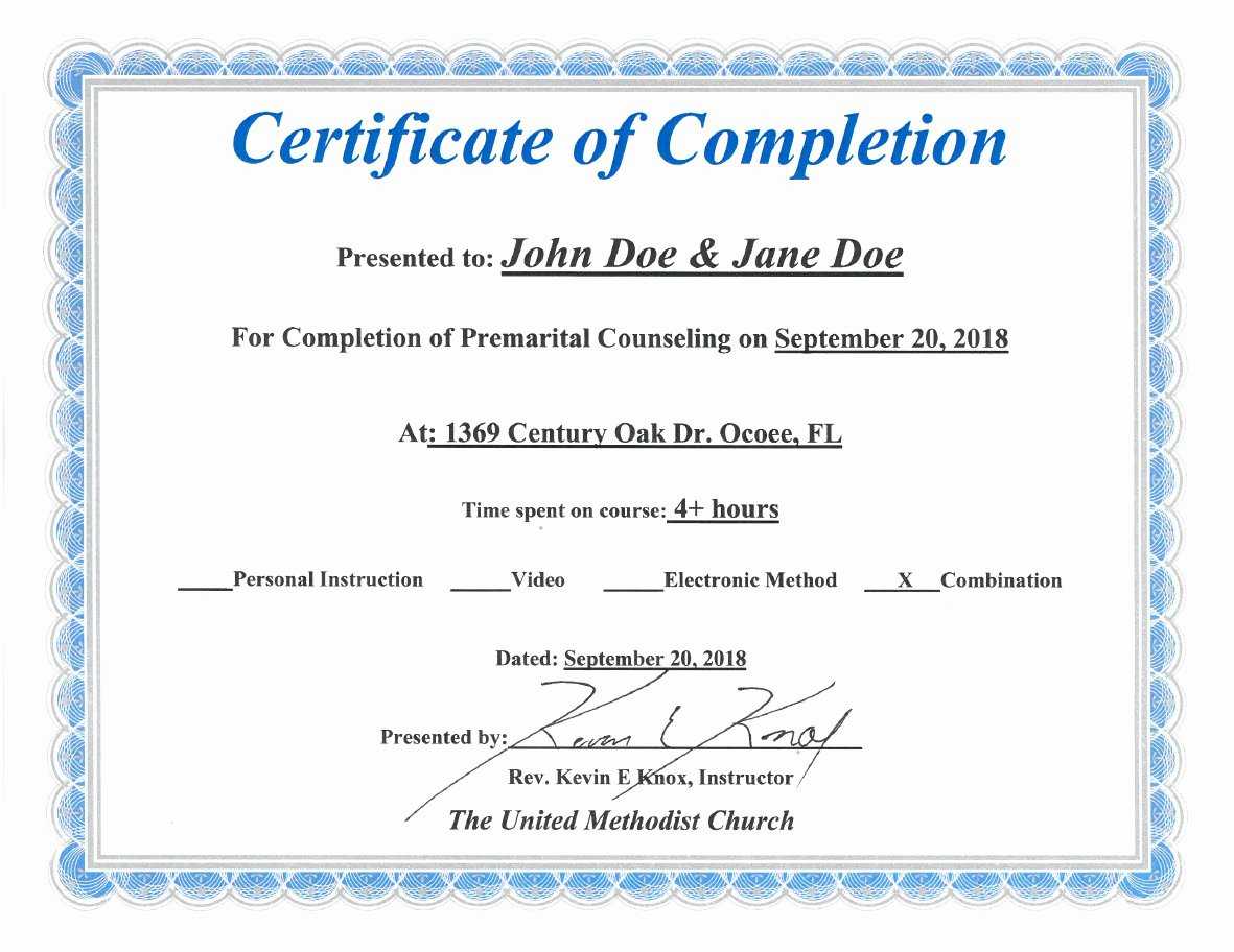 30 Premarital Counseling Certificate Of Completion Template With Regard To Premarital Counseling Certificate Of Completion Template