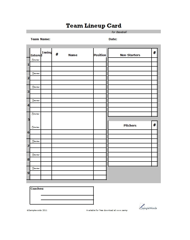 33 Printable Baseball Lineup Templates [Free Download] ᐅ Regarding Dugout Lineup Card Template