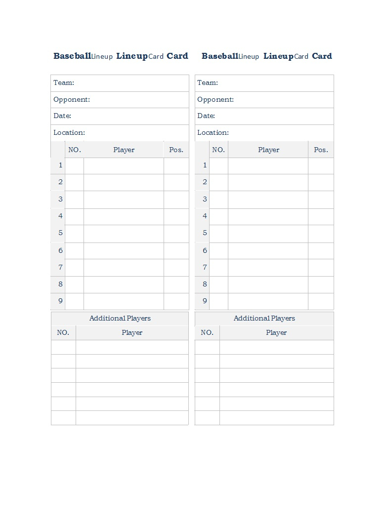 33 Printable Baseball Lineup Templates [Free Download] ᐅ With Chance Card Template