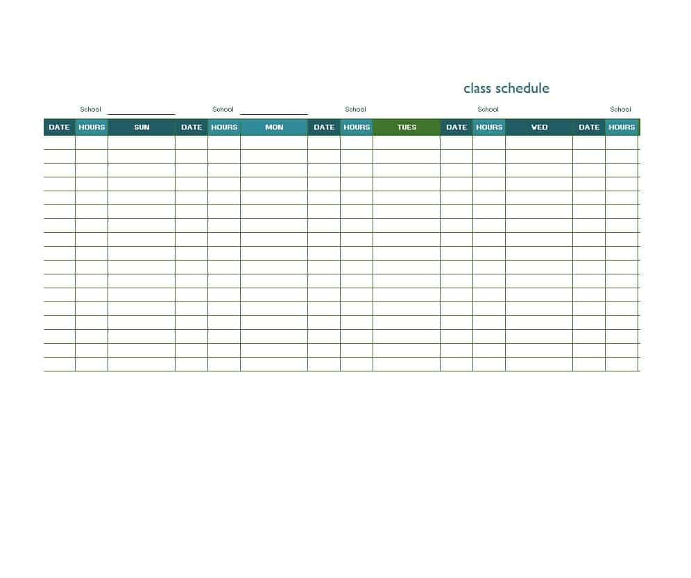 36 College Class Schedule Templates [Weekly/daily/monthly] Within Blank Scheme Of Work Template