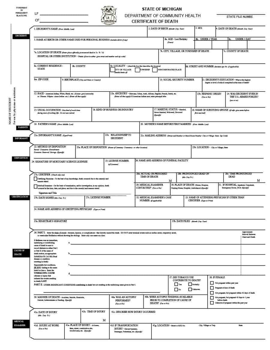 37 Blank Death Certificate Templates [100% Free] ᐅ Template Lab For Fake Death Certificate Template