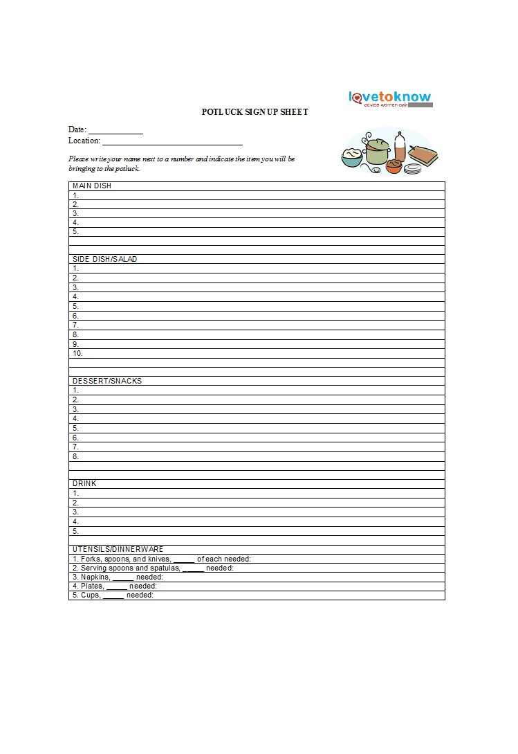 38 Best Potluck Sign Up Sheets (For Any Occasion) ᐅ Throughout Potluck Signup Sheet Template Word