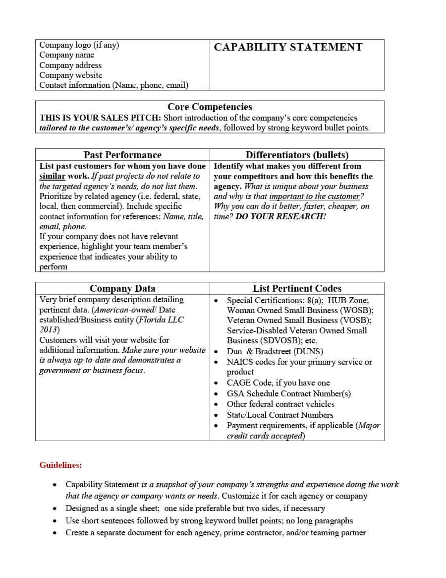 39 Effective Capability Statement Templates (+ Examples) ᐅ In Capability Statement Template Word