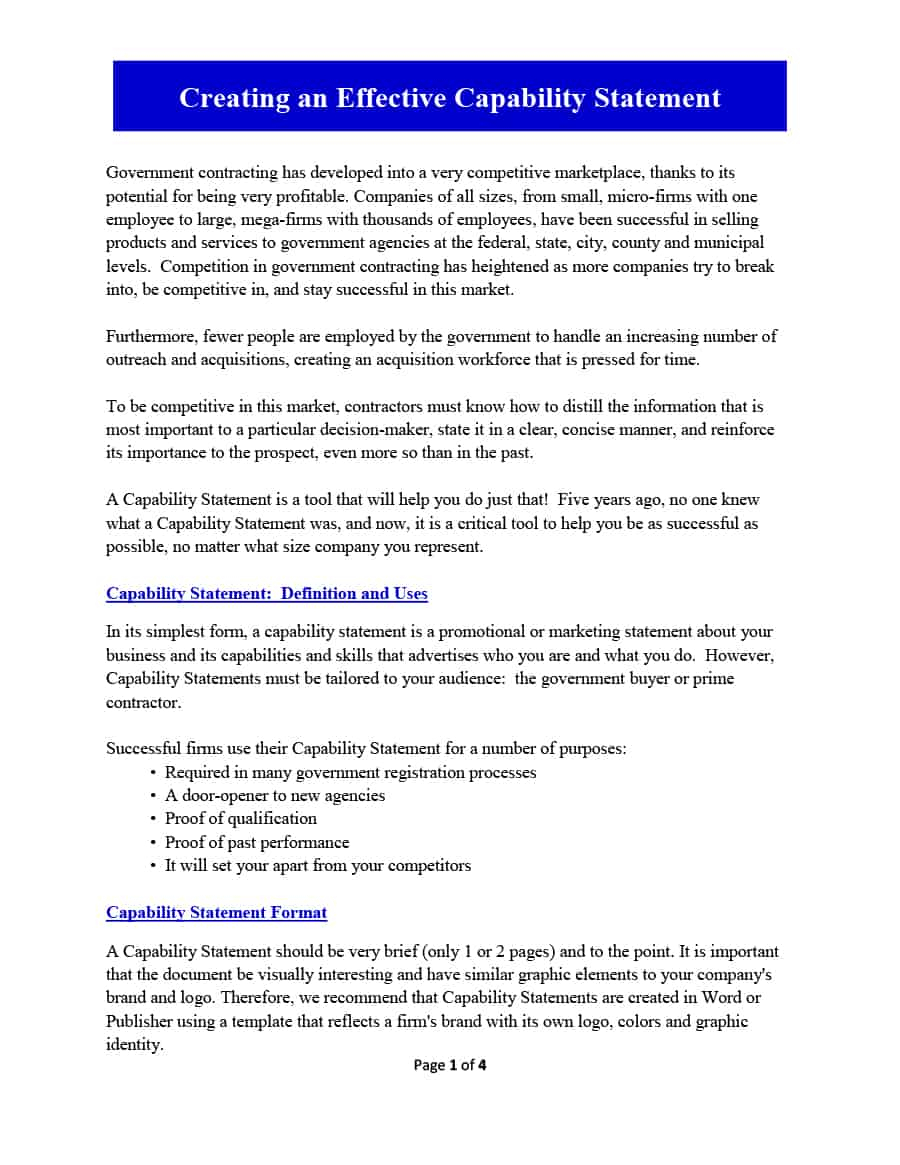 39 Effective Capability Statement Templates (+ Examples) ᐅ With Capability Statement Template Word